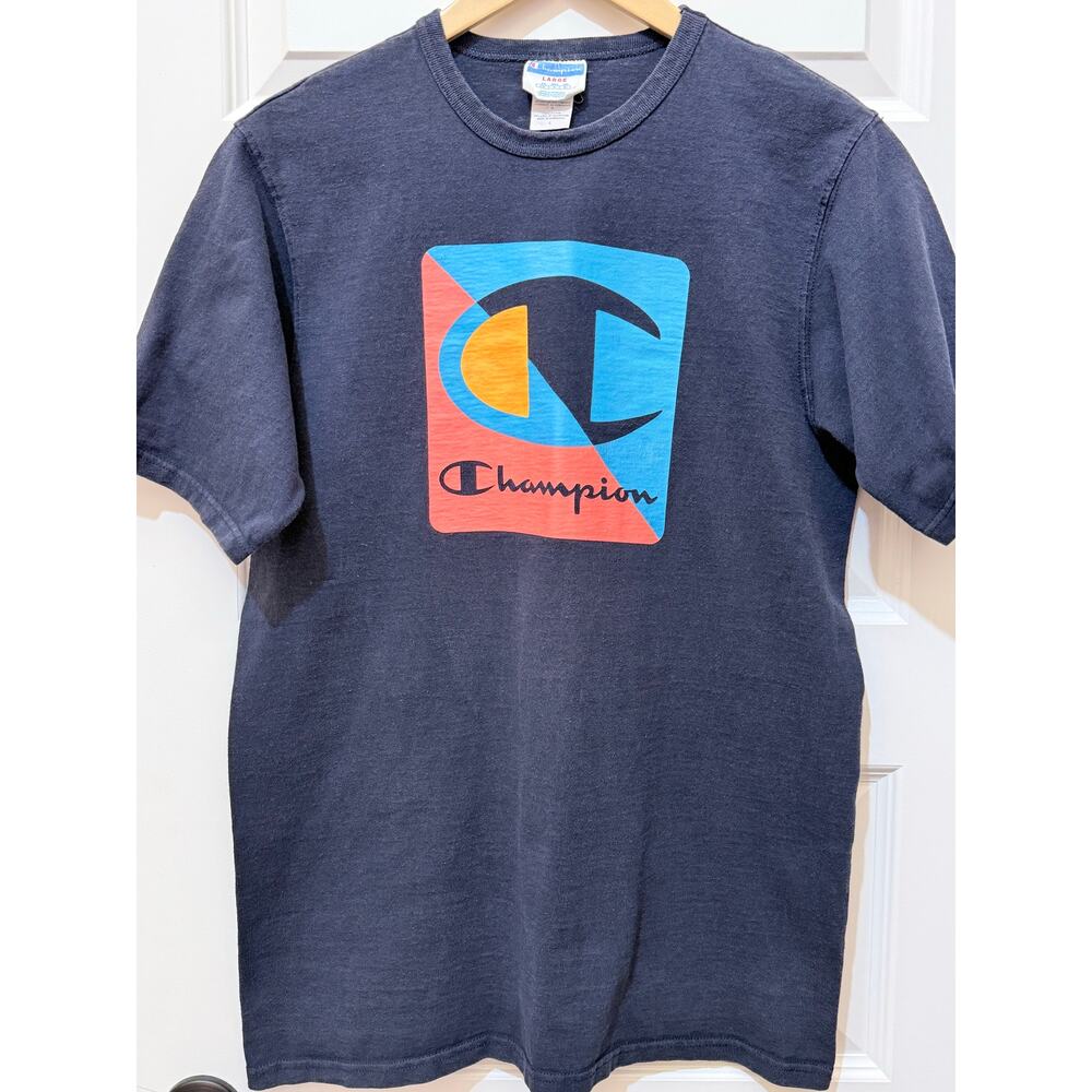 Vintage Navy Champion Heritage Color Block Tee, Size L